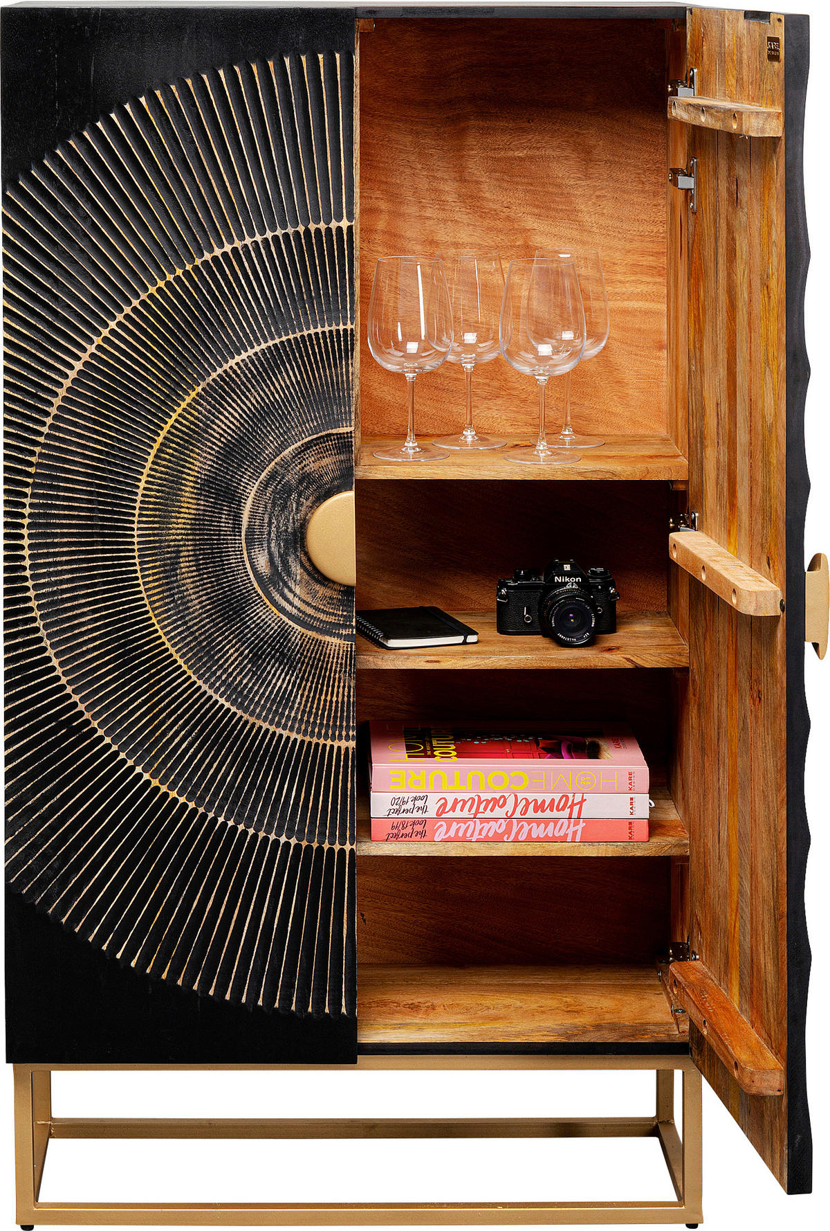 SCHRANK - Goldfarben/Braun, Design, Holz/Metall (76/140/30cm) - Kare-Design