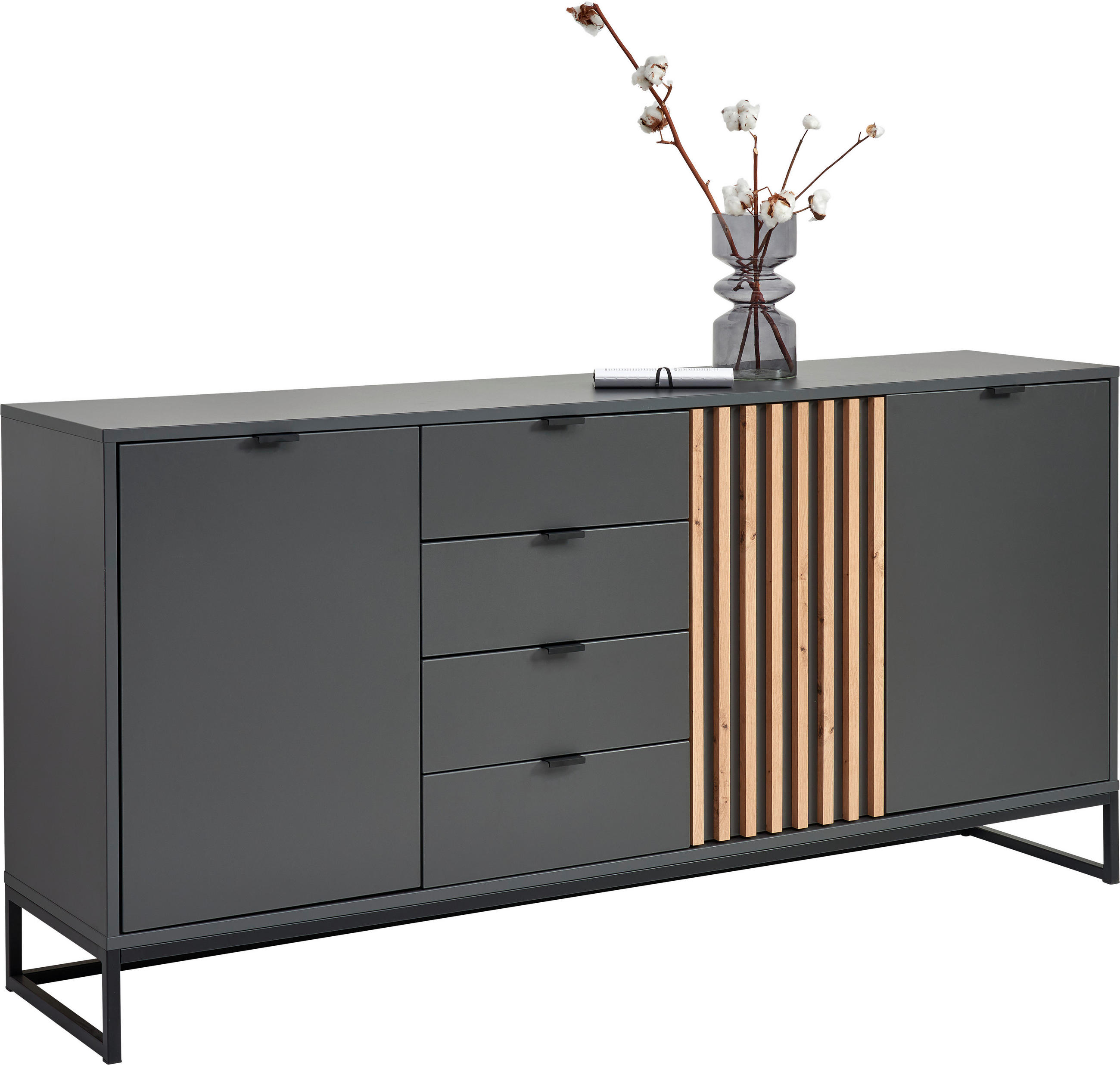 SIDEBOARD  177,1/85,4/40 cm 4 Schublade(n)  - Schwarz/Graphitfarben, Modern, Holzwerkstoff/Metall (177,1/85,4/40cm) - Voleo