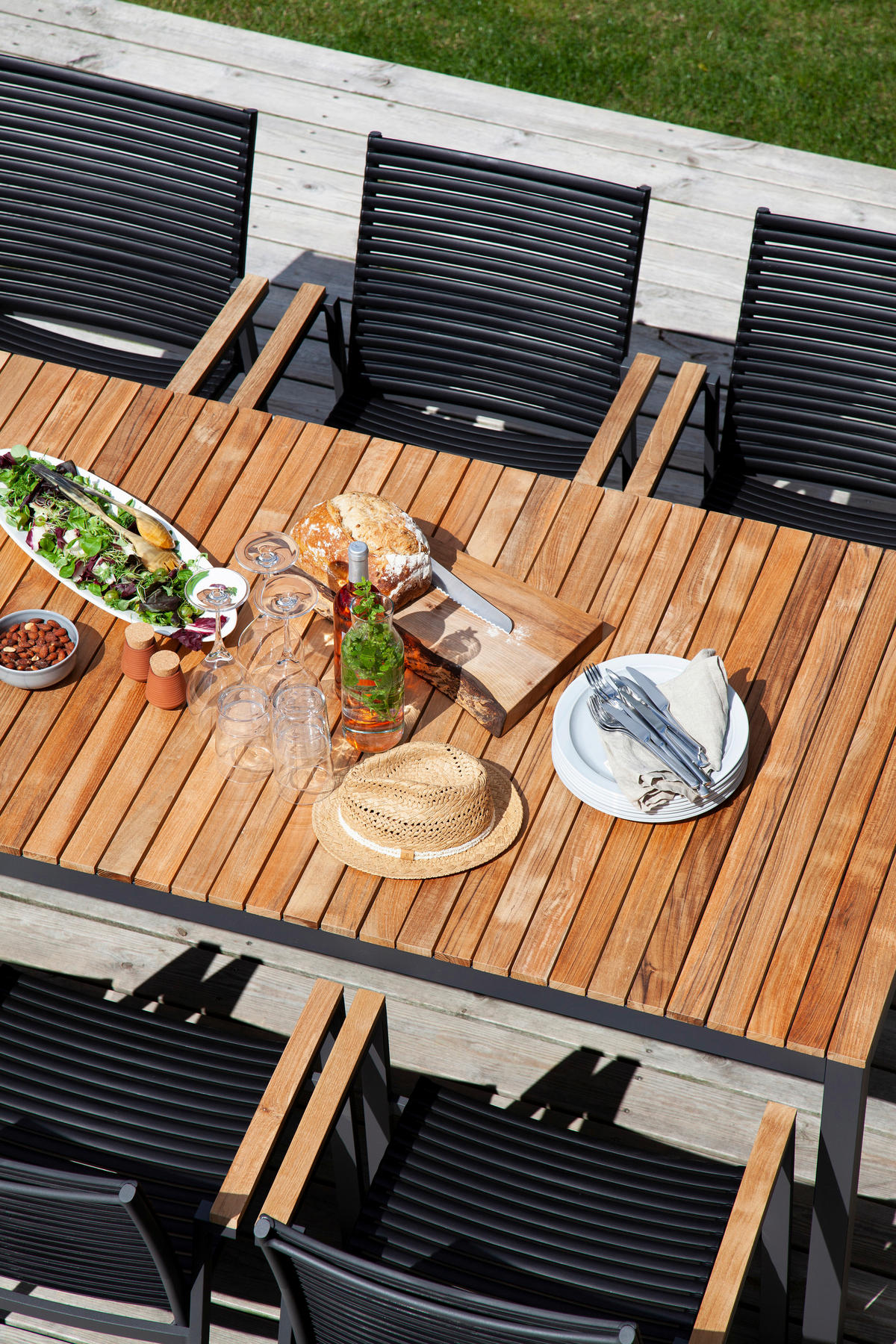 GARTENTISCHGRUPPE  - Anthrazit/Schwarz, Natur, Holz/Kunststoff (209/84/150cm) - Gardenson