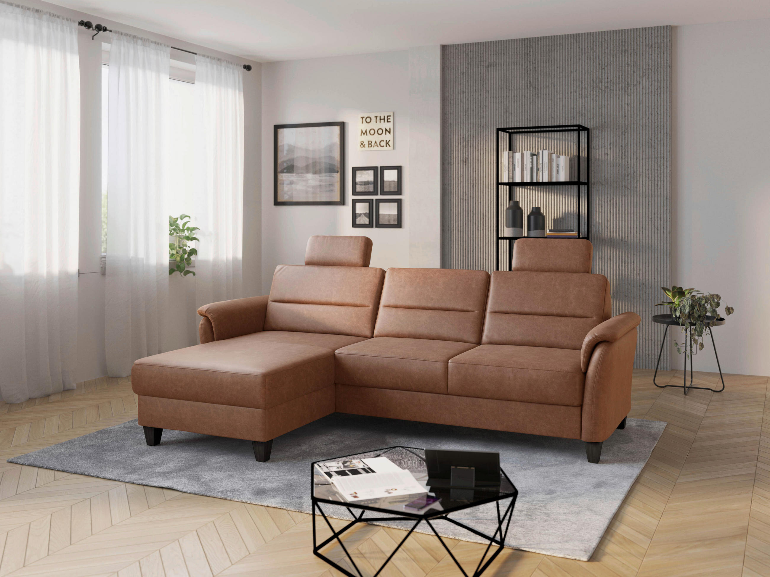 ECKSOFA PALMERA V Cognac Mikrofaser  - Wengefarben/Cognac, KONVENTIONELL, Holz/Textil (163/244cm) - Sit & More