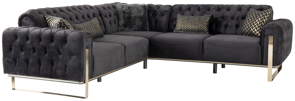 ECKSOFA Schwarz Samt  - Goldfarben/Schwarz, Design, Textil (260/260cm) - Livetastic