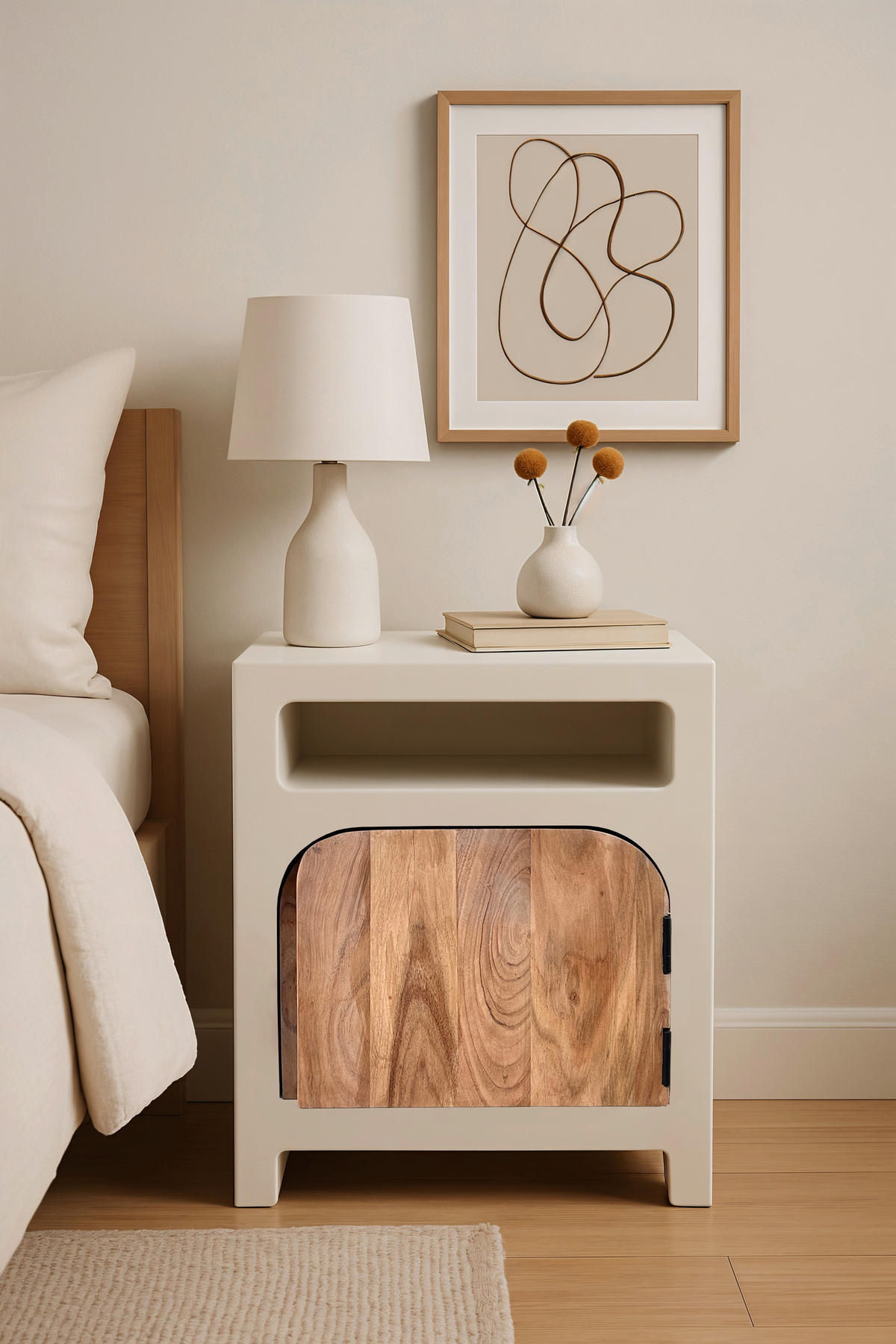 NACHTSCHRANK 50/60/40 cm Akazie massiv  - Naturfarben/Weiß, Basics, Holz/Holzwerkstoff (50/60/40cm) - Livetastic