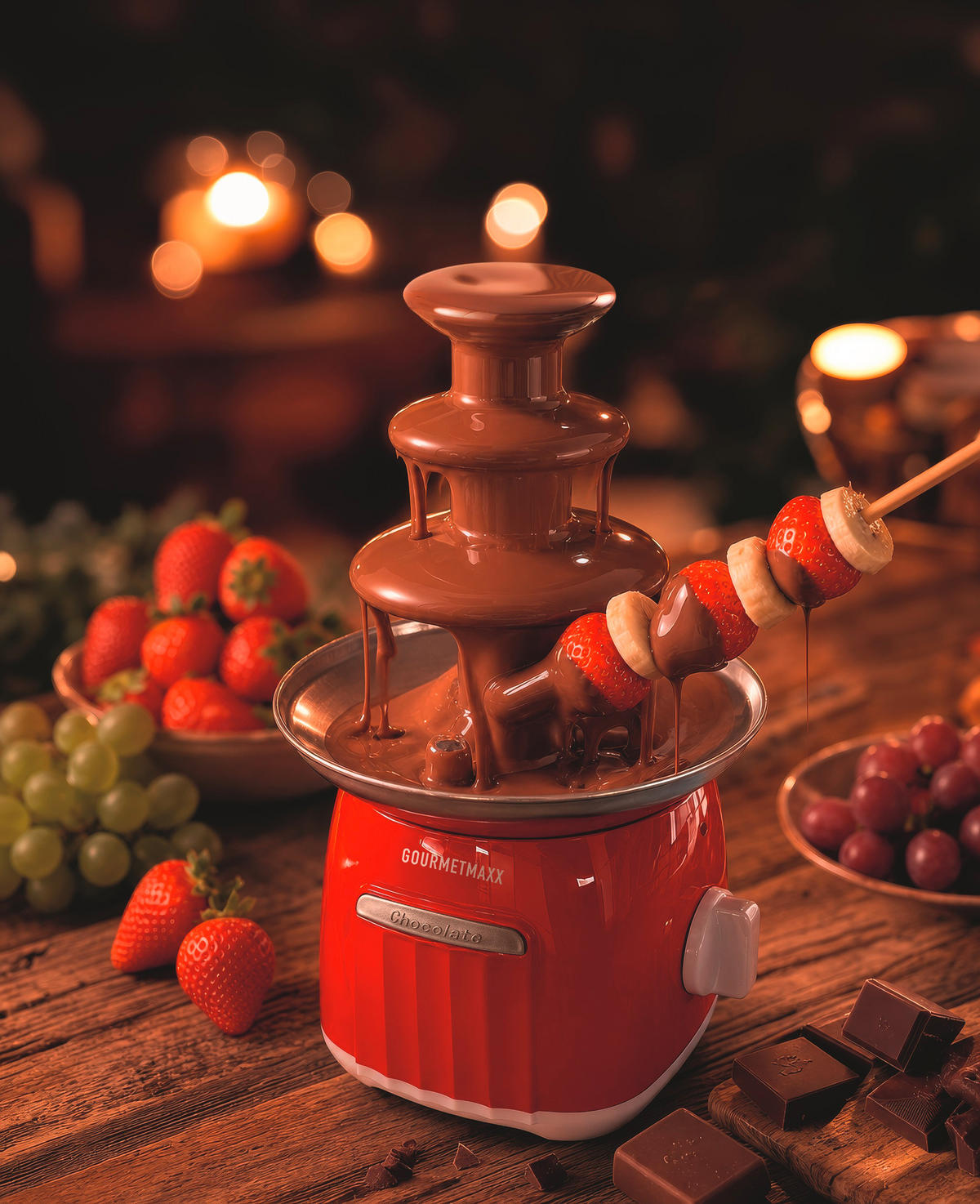 SCHOKOLADENBRUNNEN Retro  - Rot/Weiß, Basics, Kunststoff/Metall (15/15/23cm) - GOURMETMAXX
