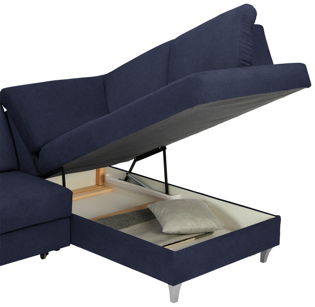 ECKSOFA in Flachgewebe Dunkelblau  - Silberfarben/Dunkelblau, Konventionell, Holz/Textil (255/186cm) - Cantus