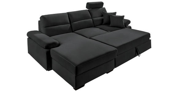 ECKSOFA in Webstoff Schwarz  - Dunkelbraun/Schwarz, KONVENTIONELL, Kunststoff/Textil (166/258cm) - Cantus