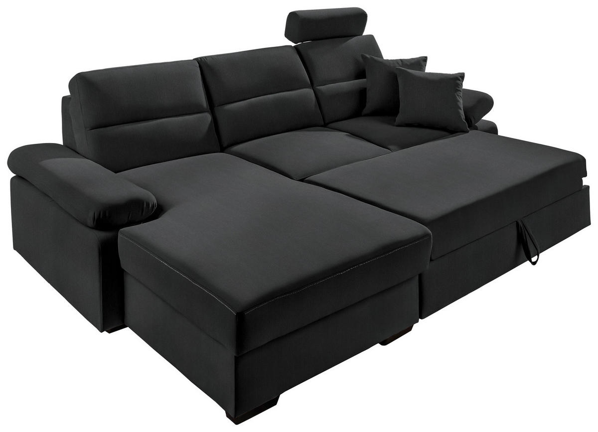 ECKSOFA Schwarz Webstoff  - Dunkelbraun/Schwarz, KONVENTIONELL, Kunststoff/Textil (166/258cm) - Cantus