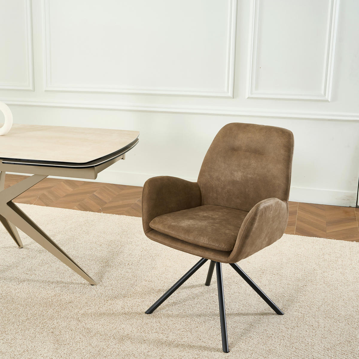 ARMLEHNSTUHL Eisen Webstoff  - Schwarz/Braun, Basics, Textil/Metall (60.5/88/62cm) - MID.YOU