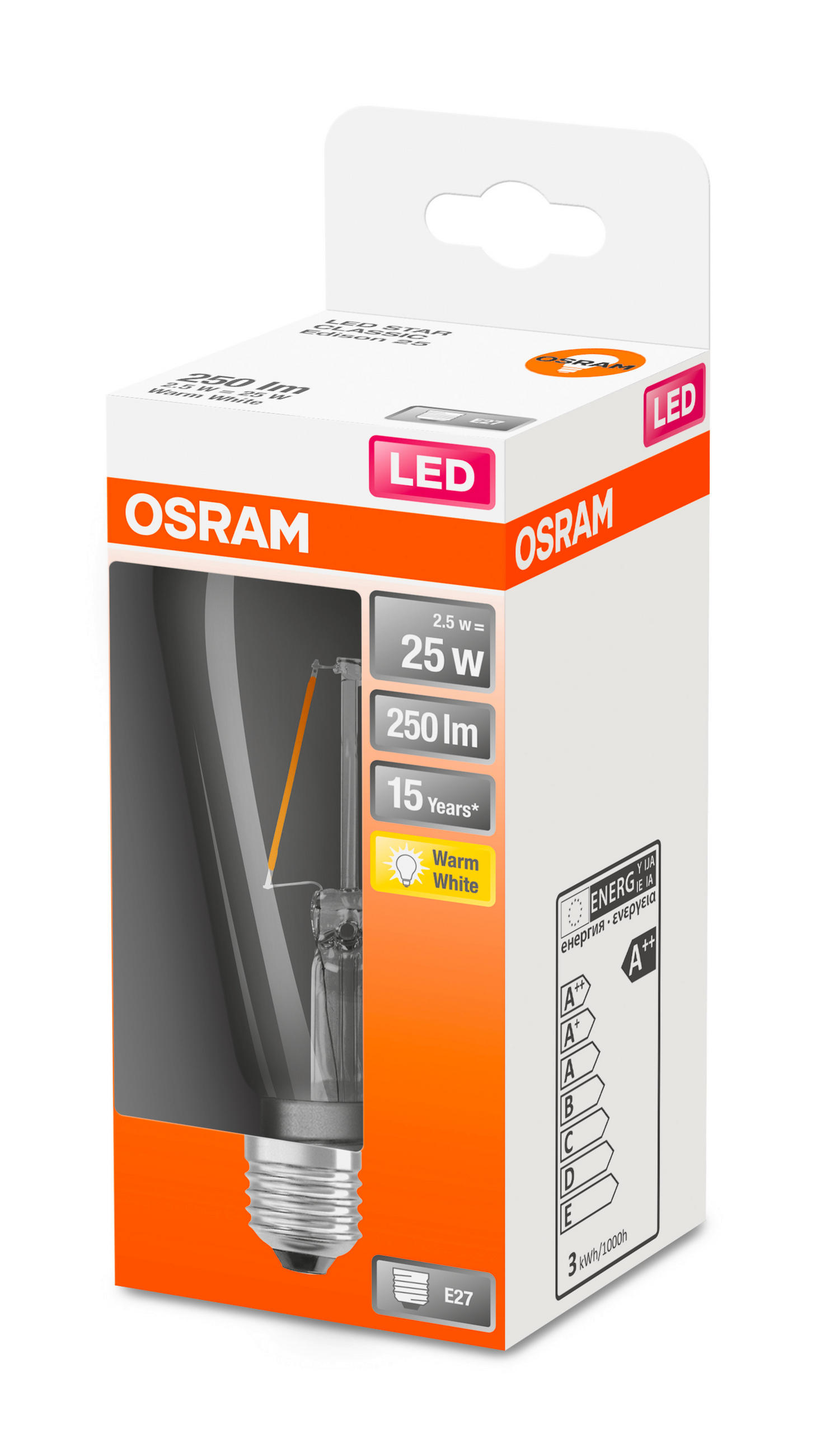 LED-LEUCHTMITTEL   E27 2,5 W 250 lm  - Klar, Basics, Glas (6,4/14,3cm) - Osram