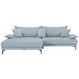 ECKSOFA in Flachgewebe Hellblau  - Schwarz/Hellblau, MODERN, Textil/Metall (173/297cm) - Carryhome