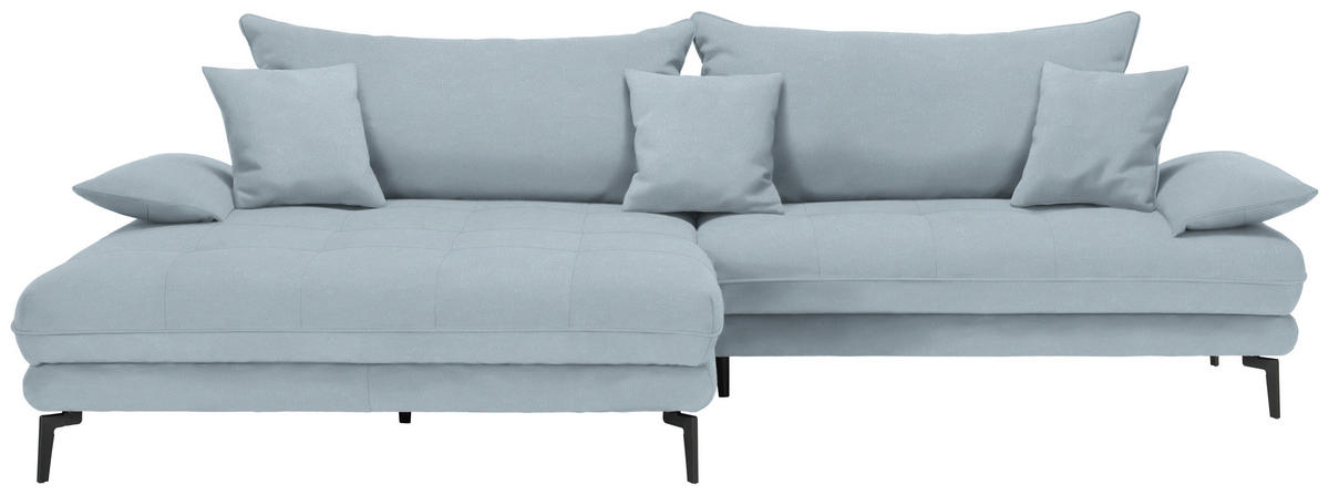 ECKSOFA PRATO Hellblau Flachgewebe  - Schwarz/Hellblau, MODERN, Textil/Metall (176/292cm) - MID.YOU