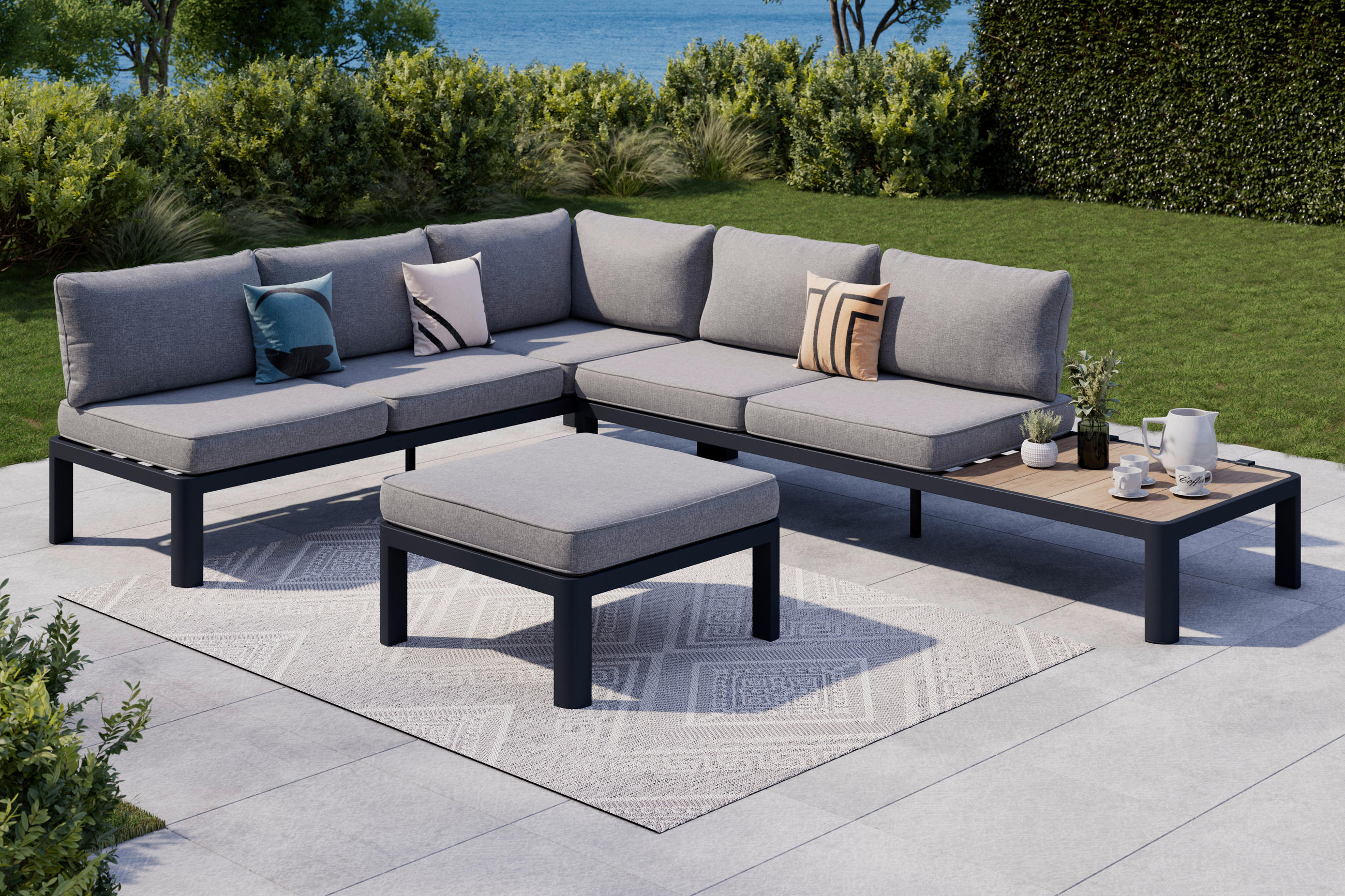 LOUNGEGARNITUR  300/222 cm  Aluminium  - Dunkelgrau/Naturfarben, Design, Kunststoff/Textil (300/222cm) - Ambia Garden