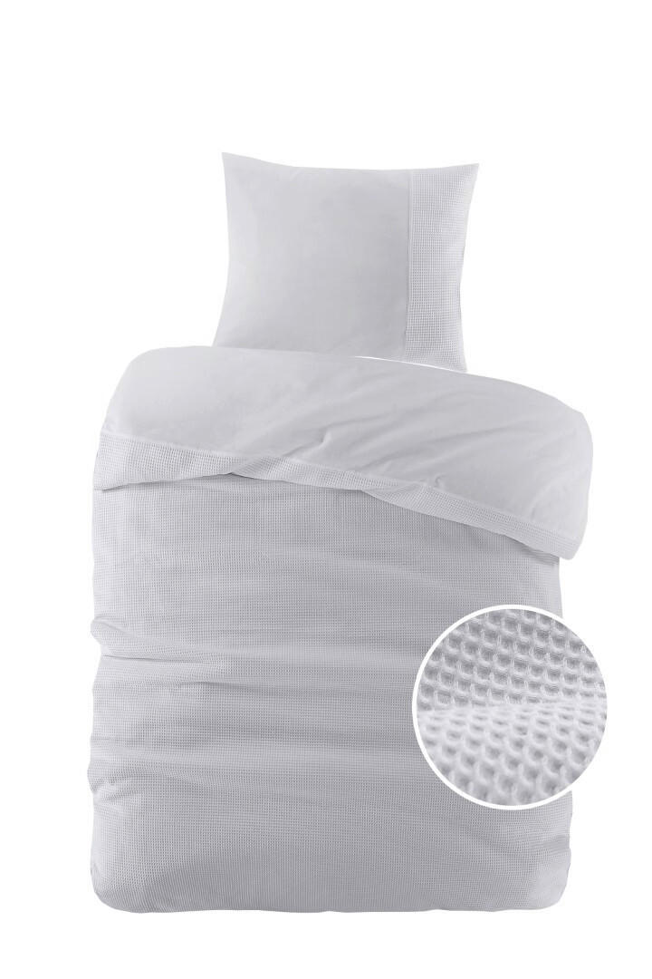 BETTWÄSCHESET 3-teilig Mendoza Perkal, Waffelpiqué 200/210 cm  - Hellgrau, Basics, Textil (200/210cm) - Novel