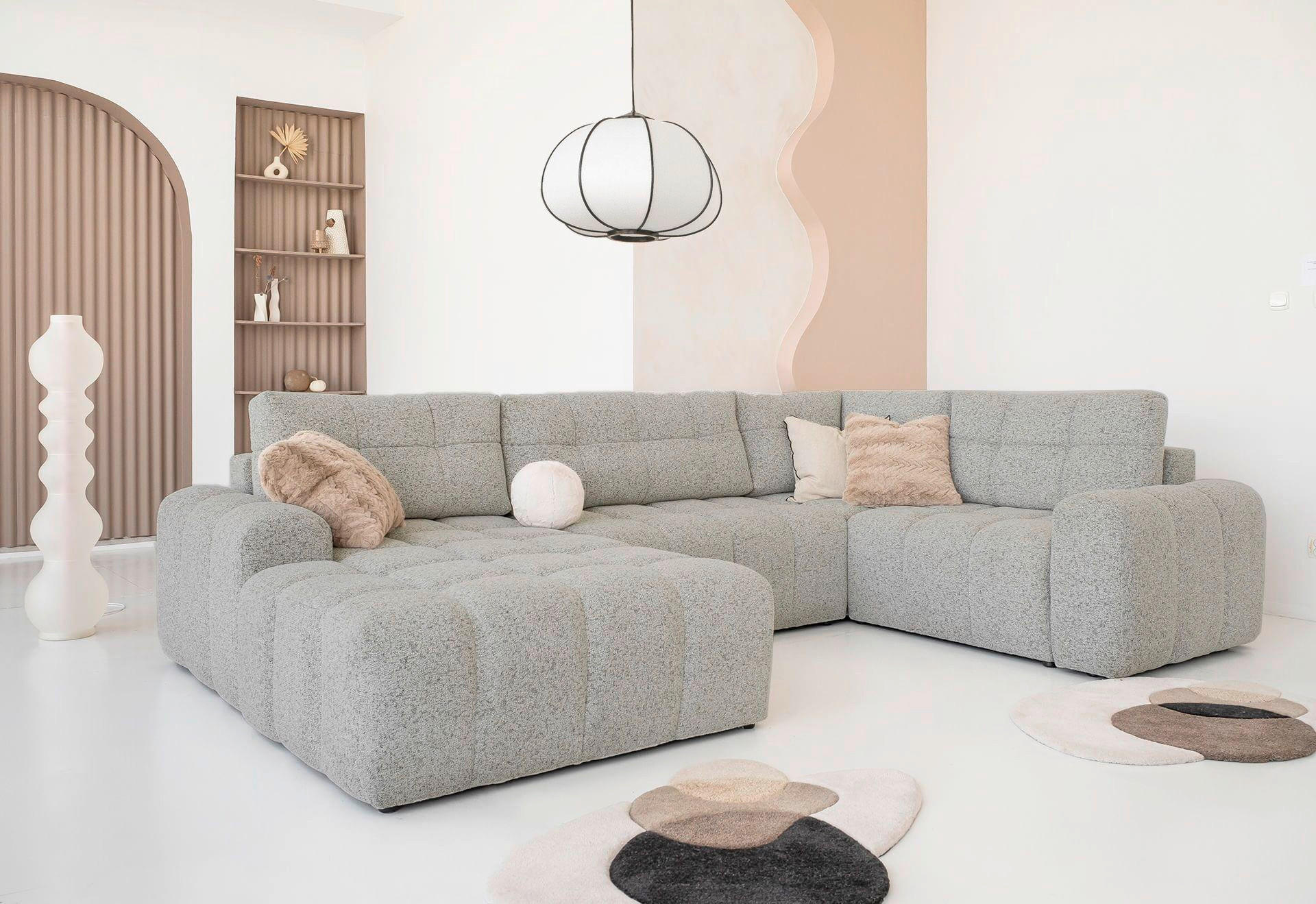 WOHNLANDSCHAFT Grau  - Schwarz/Grau, Design, Kunststoff/Textil (184/333/213cm) - MID.YOU