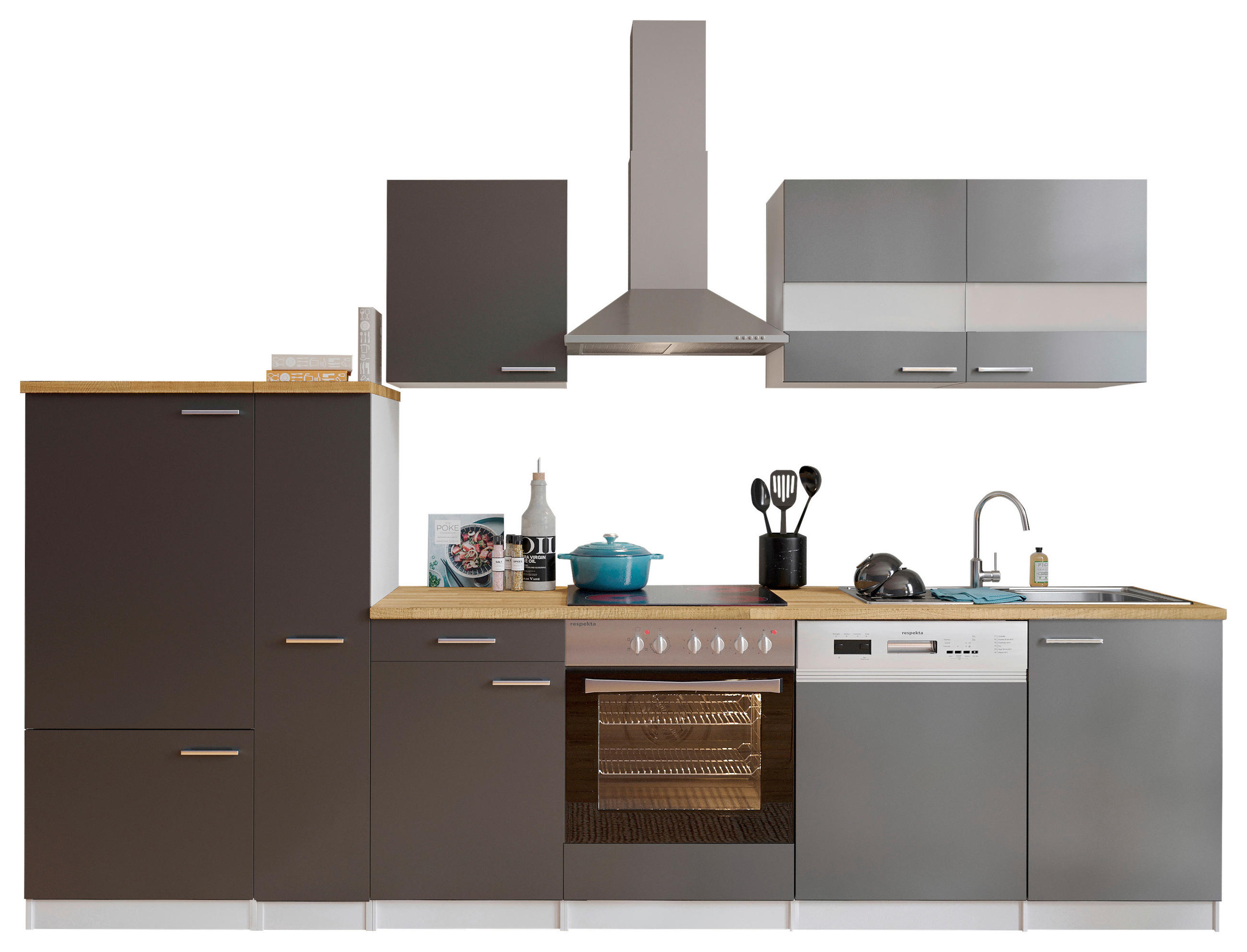 KÜCHENLEERBLOCK 310 cm   in Grau  - Edelstahlfarben/Nussbaumfarben, Basics, Holzwerkstoff/Metall (310cm) - Respekta