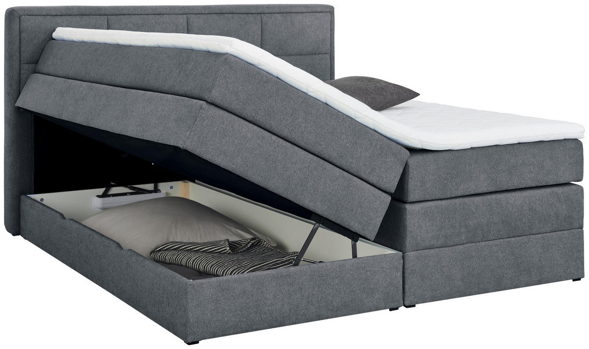 BOXSPRINGBETT 140/200 cm  in Blaugrau  - Blaugrau/Schwarz, Konventionell, Kunststoff/Textil (140/200cm) - Esposa