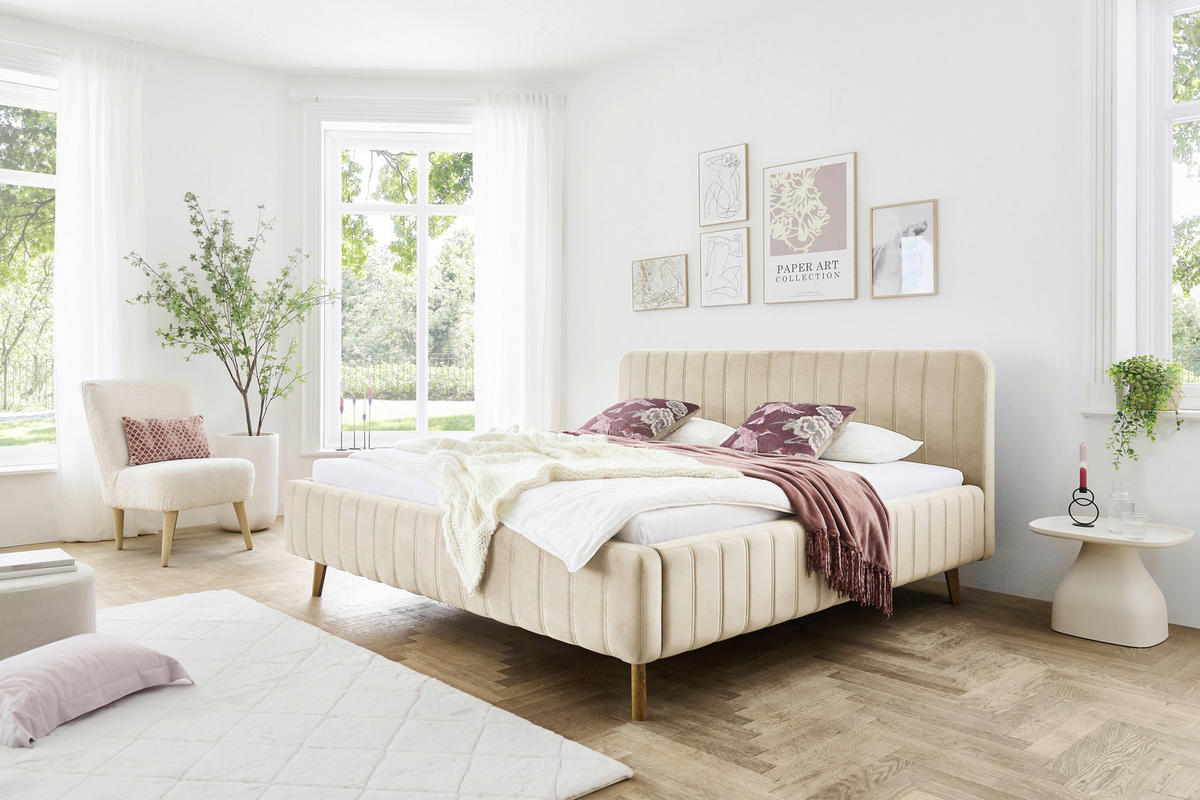 POLSTERBETT 180/200 cm,  in Beige,  - Eichefarben/Beige, MODERN, Holz/Textil (180/200cm) - Xora