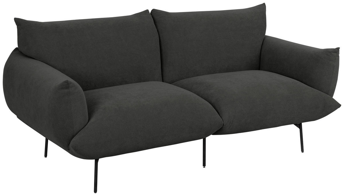 SOFA Mikrofaser Anthrazit  - Anthrazit/Schwarz, Trend, Textil/Metall (185/77/83cm) - P & B