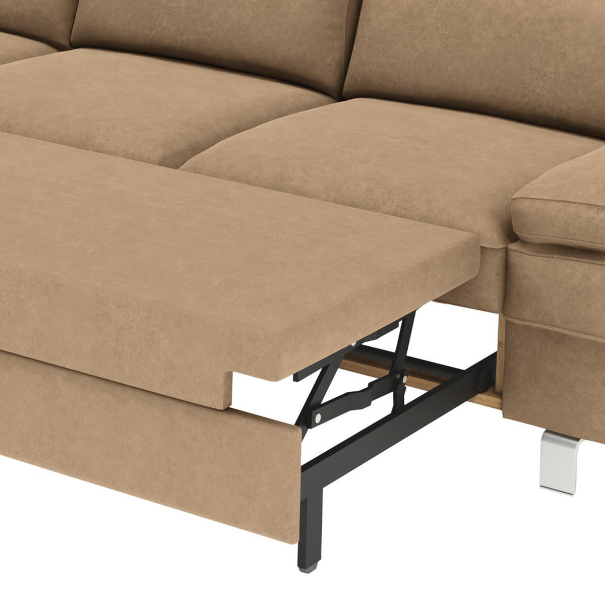 ECKSOFA in Mikrofaser Sandfarben  - Sandfarben/Silberfarben, Konventionell, Textil/Metall (260/82/182cm) - Trendmanufaktur