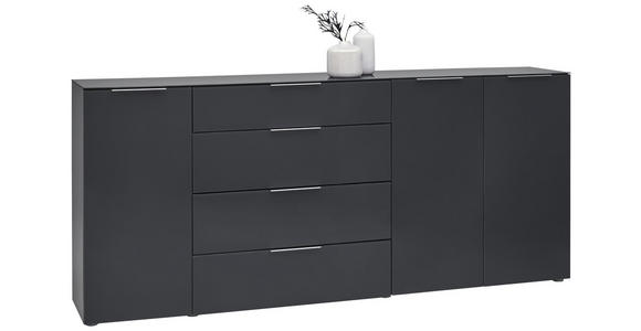 SIDEBOARD  in 225/99/40 cm  - Anthrazit/Alufarben, Design, Glas/Holzwerkstoff (225/99/40cm) - Voleo