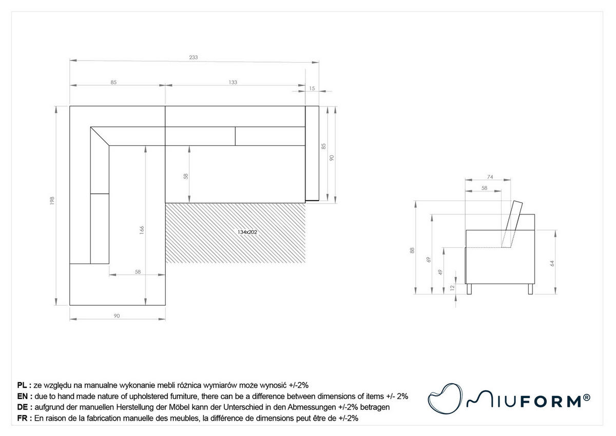 ECKSOFA in Struktur Dunkelblau  - Schwarz/Dunkelblau, Holz/Textil (198/233cm) - MID.YOU