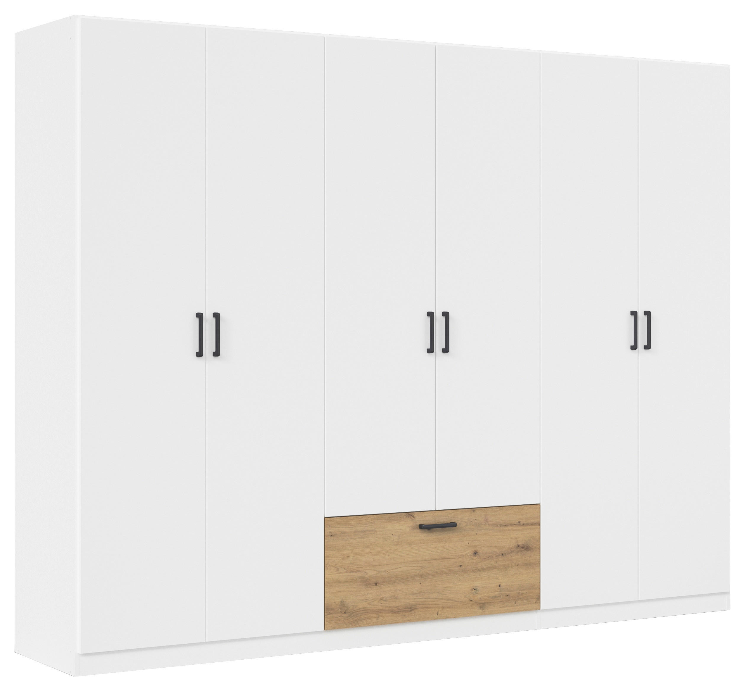KLEIDERSCHRANK 271/210/54 cm,  in Weiß, Eiche Artisan, 6 Tür(en)  - Weiß/Eiche Artisan, Basics, Holzwerkstoff/Metall (271/210/54cm) - Rauch Möbel