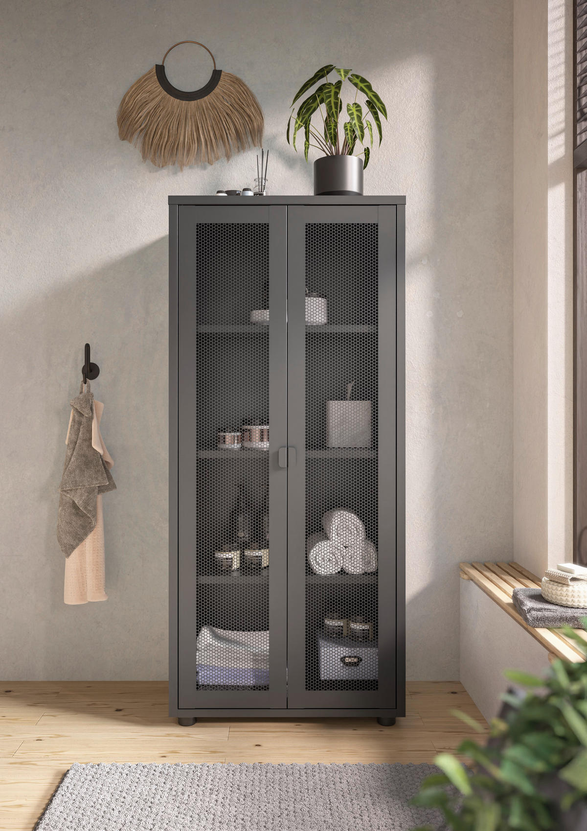 MIDISCHRANK 60/135/30 cm  - Schwarz, Design, Kunststoff/Metall (60/135/30cm) - home24