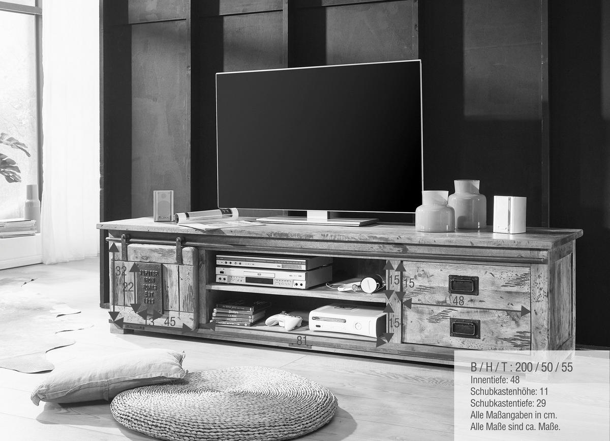 LOWBOARD  in 200/50/55 cm  - Schwarz/Braun, KONVENTIONELL, Holz/Metall (200/50/55cm) - Livetastic