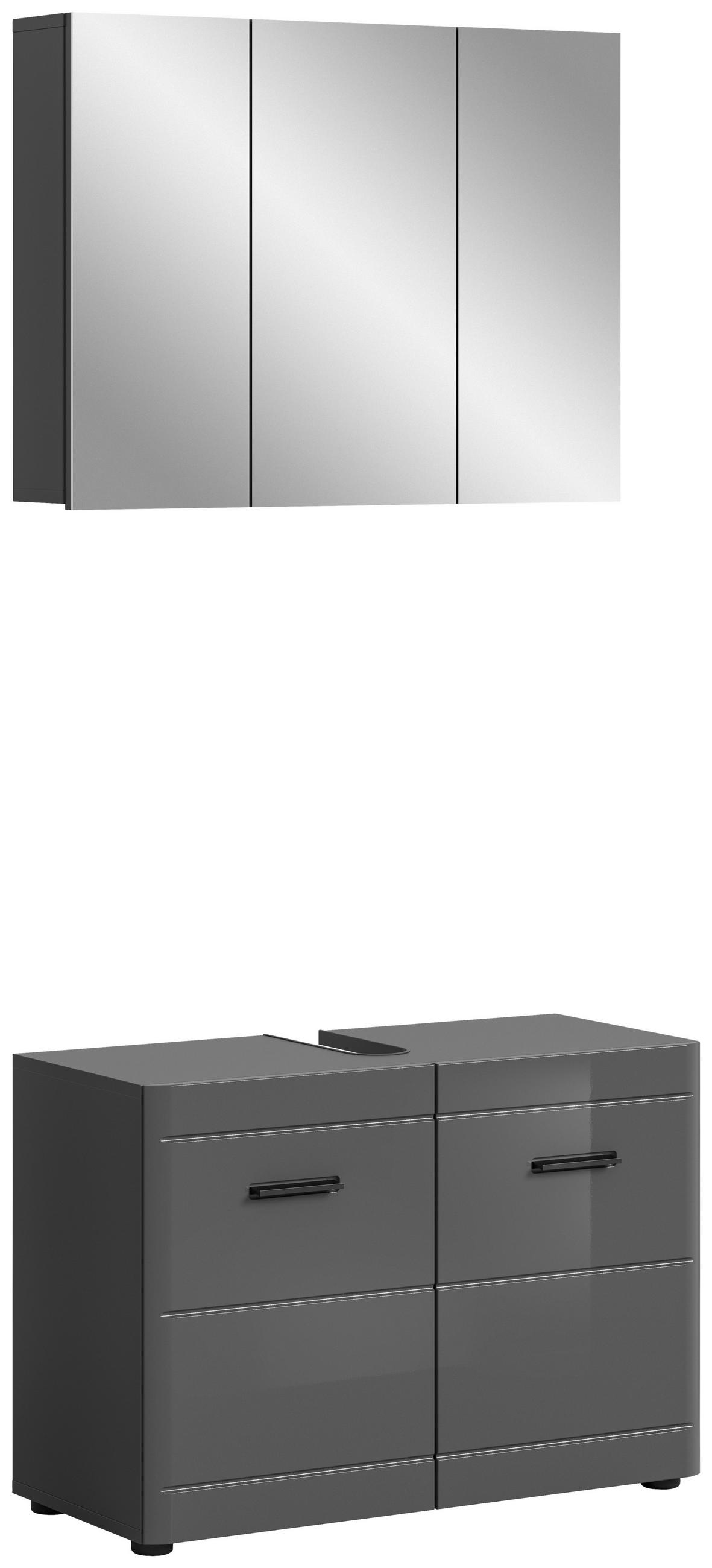 BADEZIMMER 2-teilig  in 80 cm  - Grau Hochglanz/Schwarz, MODERN, Holzwerkstoff (80cm) - MID.YOU