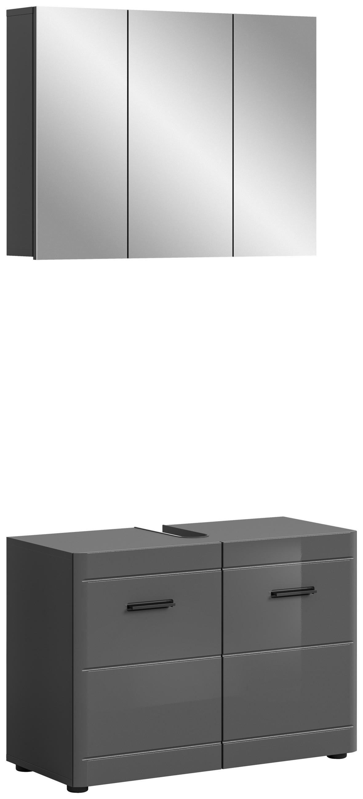 BADEZIMMER 2-teilig  in 80 cm  - Grau Hochglanz/Schwarz, MODERN, Holzwerkstoff (80cm) - MID.YOU