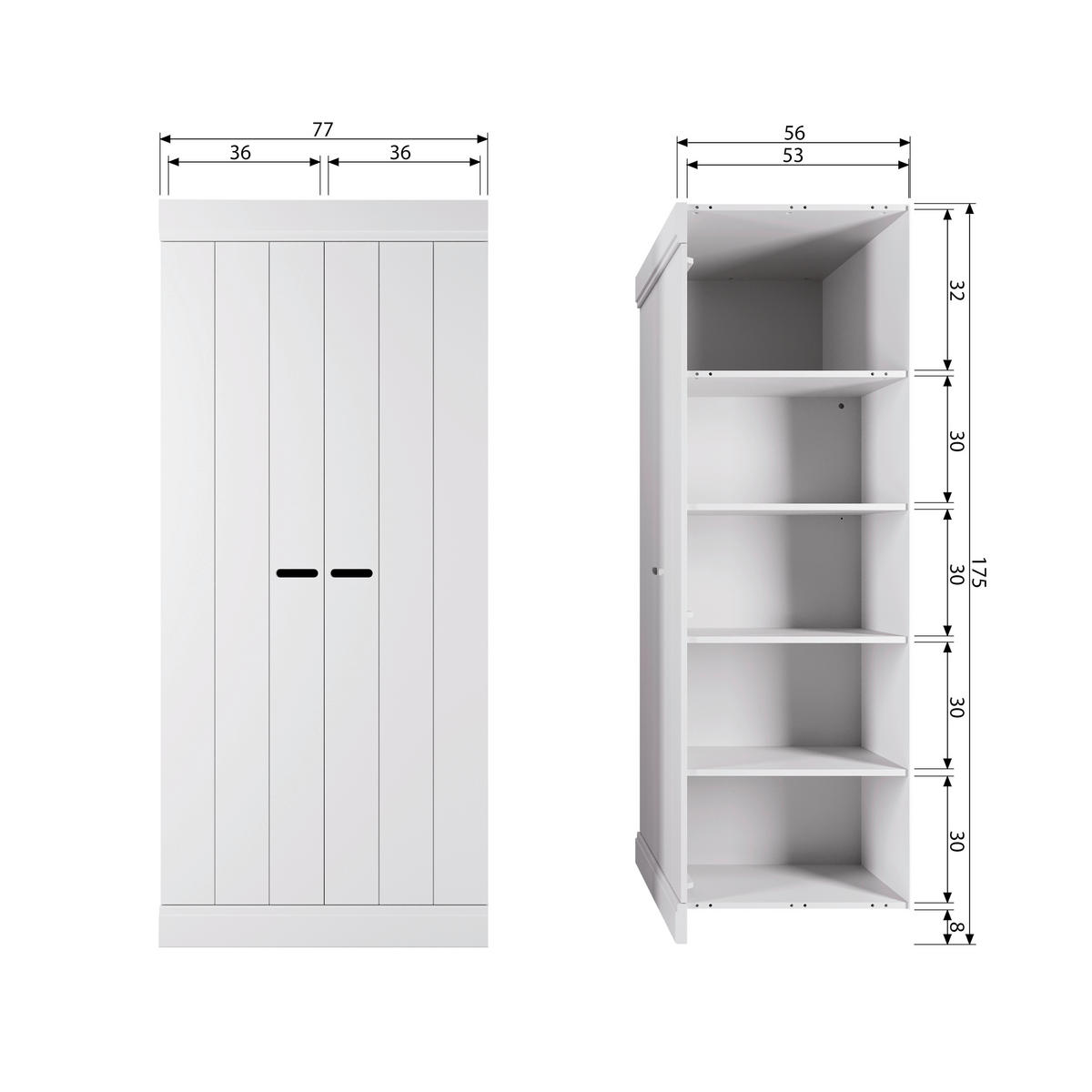 DREHTÜRENSCHRANK 77/175/56 cm 2-türig Weiß  - Weiß, Design, Holz/Holzwerkstoff (77/175/56cm) - Livetastic