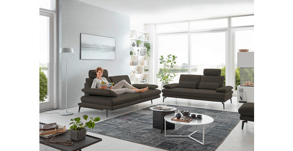 2,5-SITZER  in Echtleder Graubraun   - Graubraun/Schwarz, Design, Leder/Metall (196/86/104cm) - Dieter Knoll