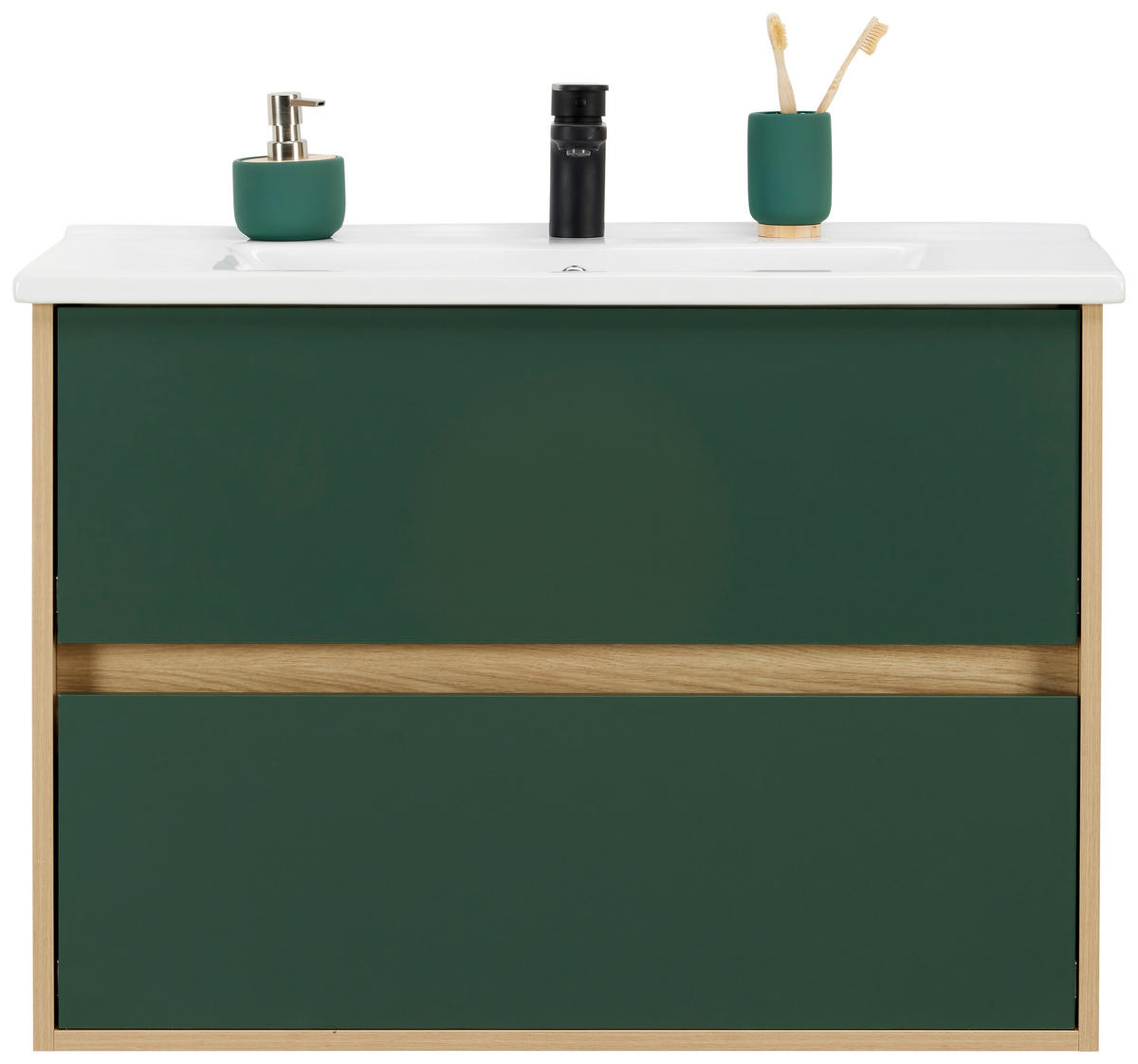 WASCHTISCHKOMBI 85 cm  - Waldgrün/Eichefarben, Basics, Keramik/Holzwerkstoff (85cm) - Stylife