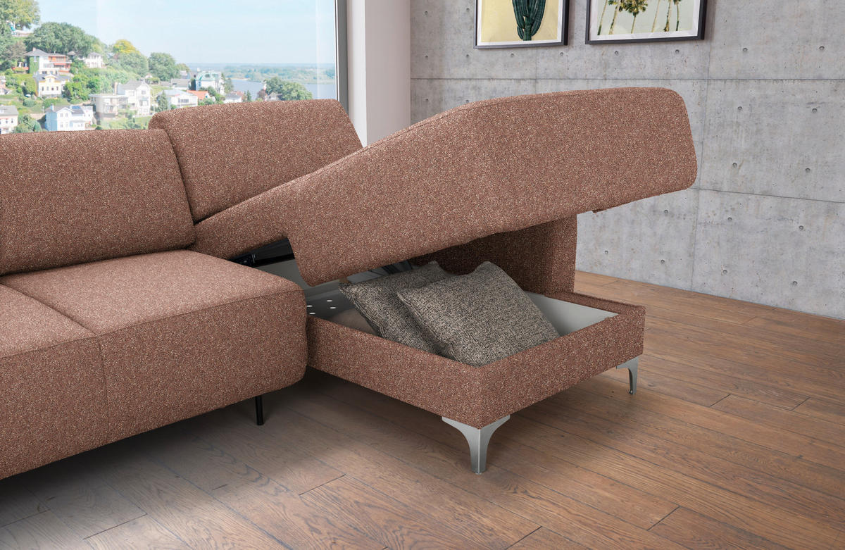 ECKSOFA  in Mikrovelours Terracotta  160/248 cm  - Terracotta/Alufarben, Design, Textil/Metall (160/248cm) - Sedda