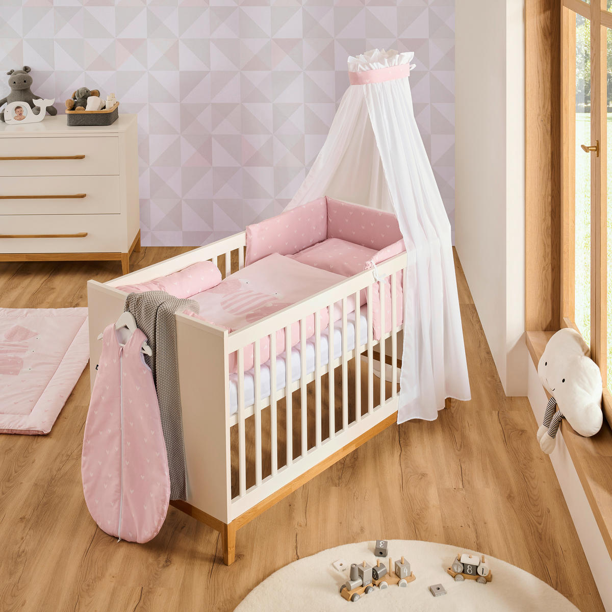 GITTERBETTSET TURTLE FAMILY  - Altrosa/Weiß, Basics, Textil (100/135cm) - Zöllner