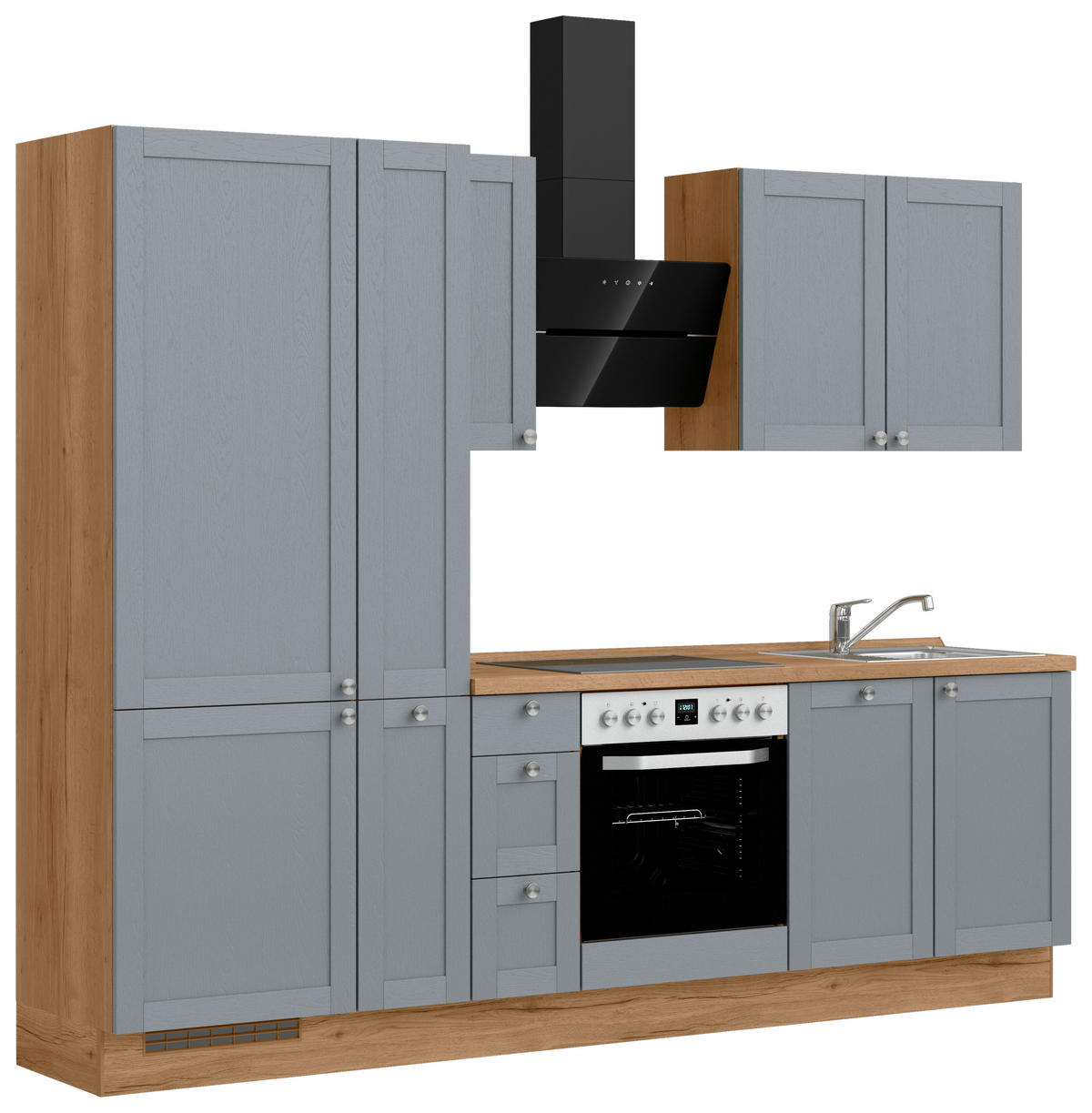 KÜCHENBLOCK Frame 270 cm  in Eichefarben, Blaugrau  - Edelstahlfarben/Eichefarben, MODERN, Holzwerkstoff/Metall (270cm) - Nobilia