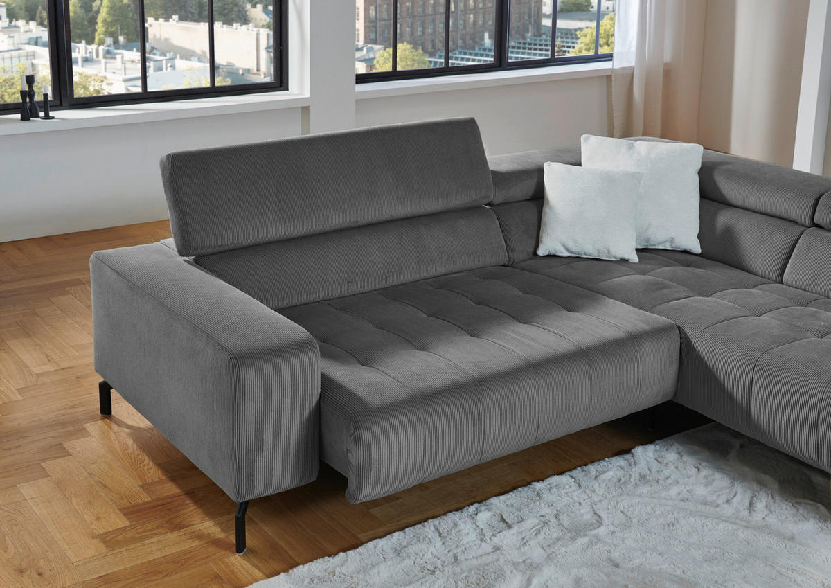 ECKSOFA Anthrazit Cord  - Anthrazit/Schwarz, Design, Textil/Metall (261/214cm) - Beldomo Style