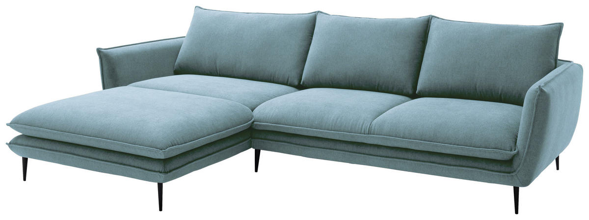 ECKSOFA Blaugrau Webstoff  - Blaugrau/Schwarz, KONVENTIONELL, Textil/Metall (196/304cm) - Hom`in