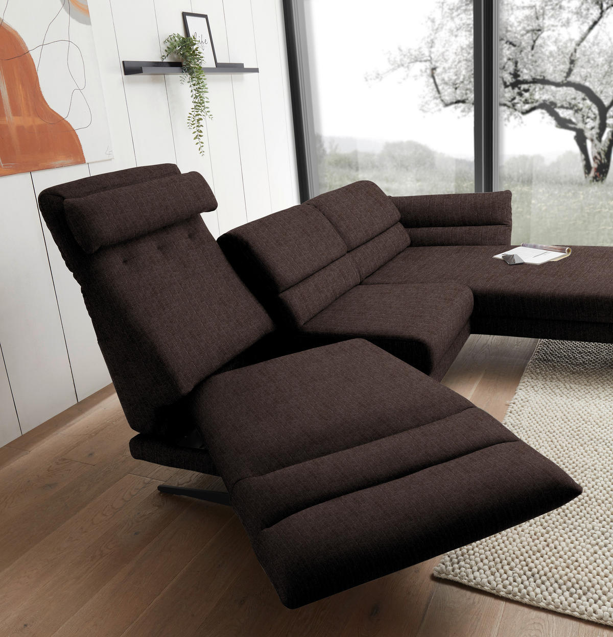 ECKSOFA in Flachgewebe Braun  279-327/176-217 cm  - Schwarz/Braun, Design, Textil/Metall (279-327/176-217cm) - Dieter Knoll