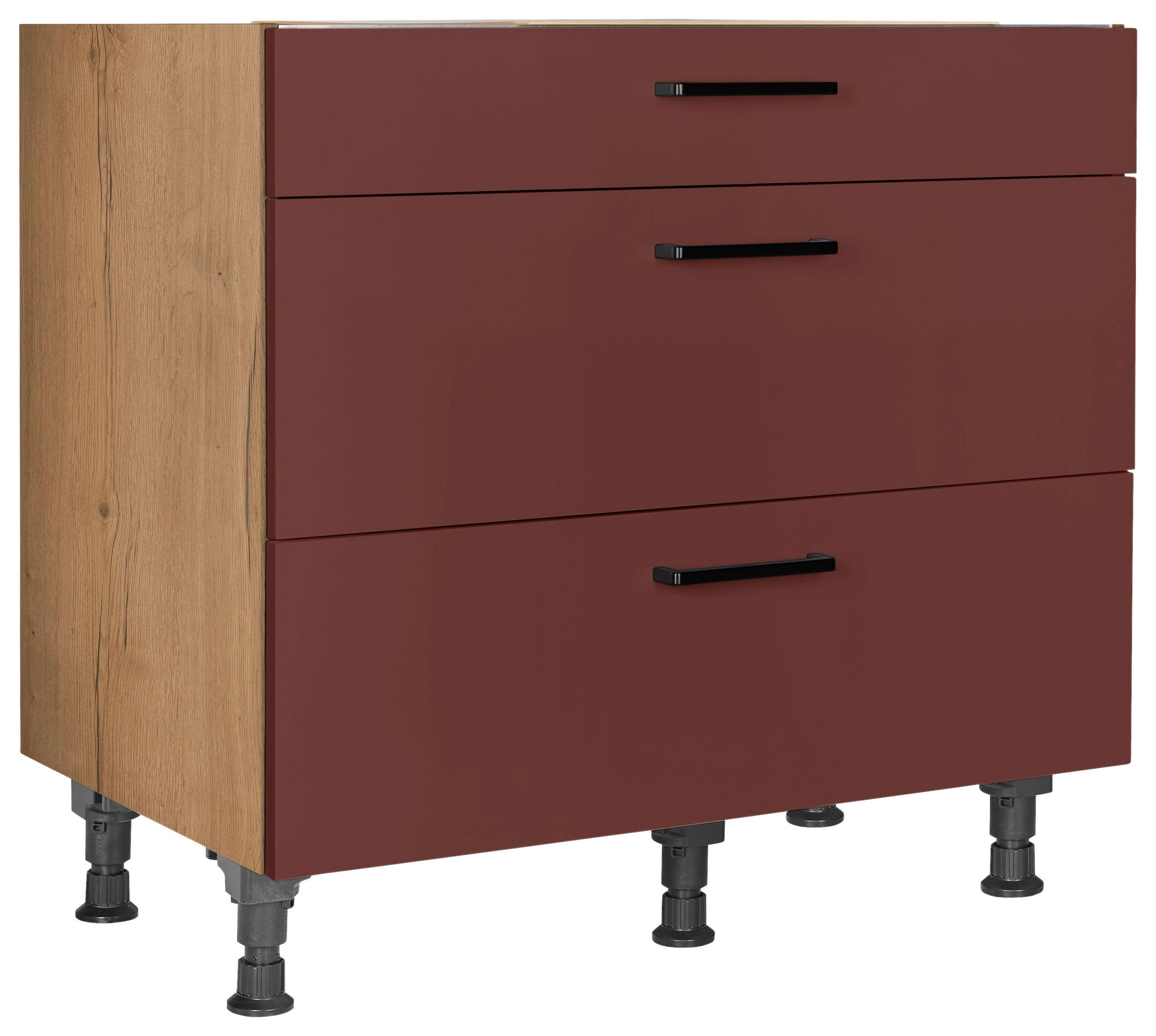 KOCHFELDUMBAUSCHRANK 90,0/87,0/56,0 cm  in Rot, Eichefarben  - Eichefarben/Rot, MODERN, Holzwerkstoff/Metall (90,0/87,0/56,0cm) - Nobilia