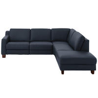 ECKSOFA Echtleder Dunkelblau  - Eichefarben/Dunkelblau, Design, Leder/Holz (259/235cm) - Valdera