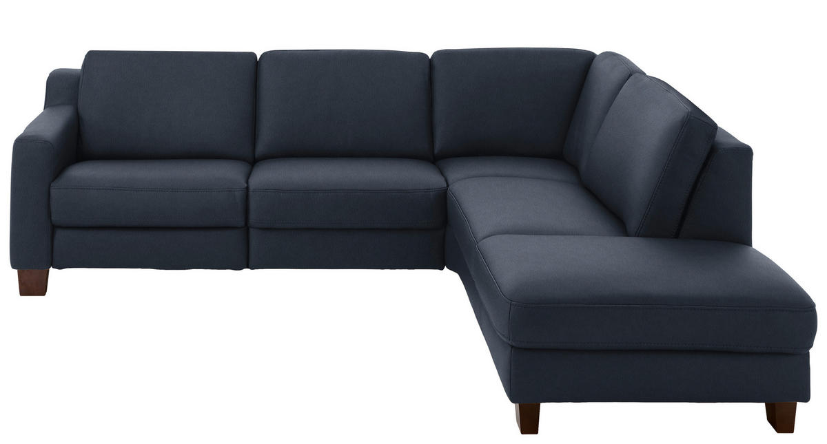 ECKSOFA Echtleder Dunkelblau  - Eichefarben/Dunkelblau, Design, Leder/Holz (259/235cm) - Valdera