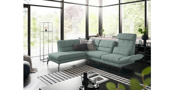 ECKSOFA in Flachgewebe Salbeigrün 212-253/256-363 cm - Salbeigrün/Schwarz, Design, Textil/Metall (212-253/256-363cm) - Dieter Knoll