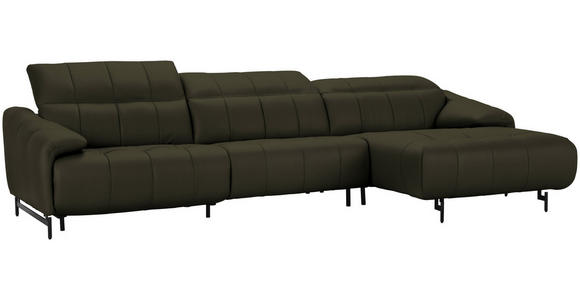ECKSOFA in Echtleder Olivgrün 313/165 cm - Beige/Schwarz, Design, Leder/Metall (313/165cm) - Emilio Belluti