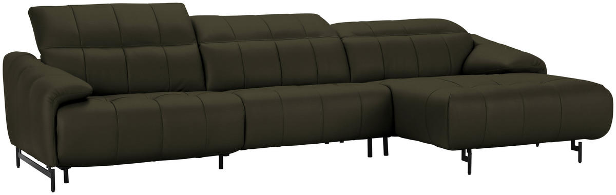 ECKSOFA in Echtleder Olivgrün  313/165 cm  - Beige/Schwarz, Design, Leder/Metall (313/165cm) - Belluti