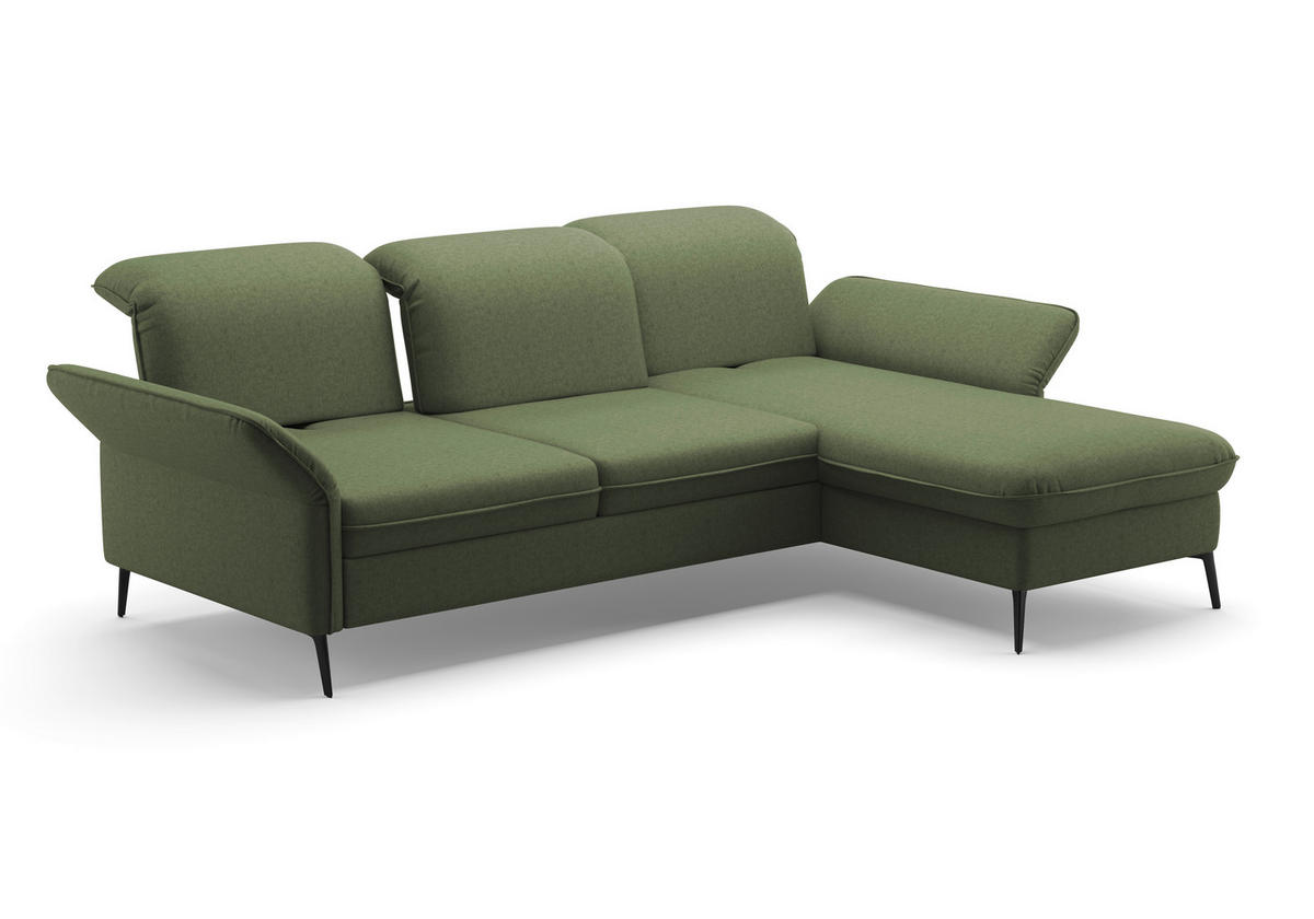 ECKSOFA in Flachgewebe Olivgrün  - Schwarz/Olivgrün, Konventionell, Textil/Metall (264/198cm) - Sit & More