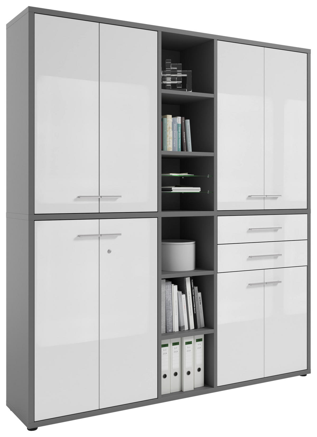 AKTENSCHRANK Grau, Weiß  - Weiß/Grau, MODERN, Glas/Holzwerkstoff (191,1/215,4/40cm)