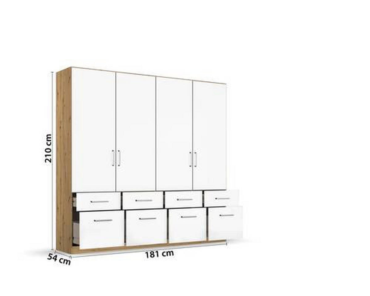 GARDEROB MED GÅNGJÄRN 181/197/54 cm 4-dörrar - kromfärg/vit högglans, Modern, trämaterial/plast (181/197/54cm) - Rauch Möbel