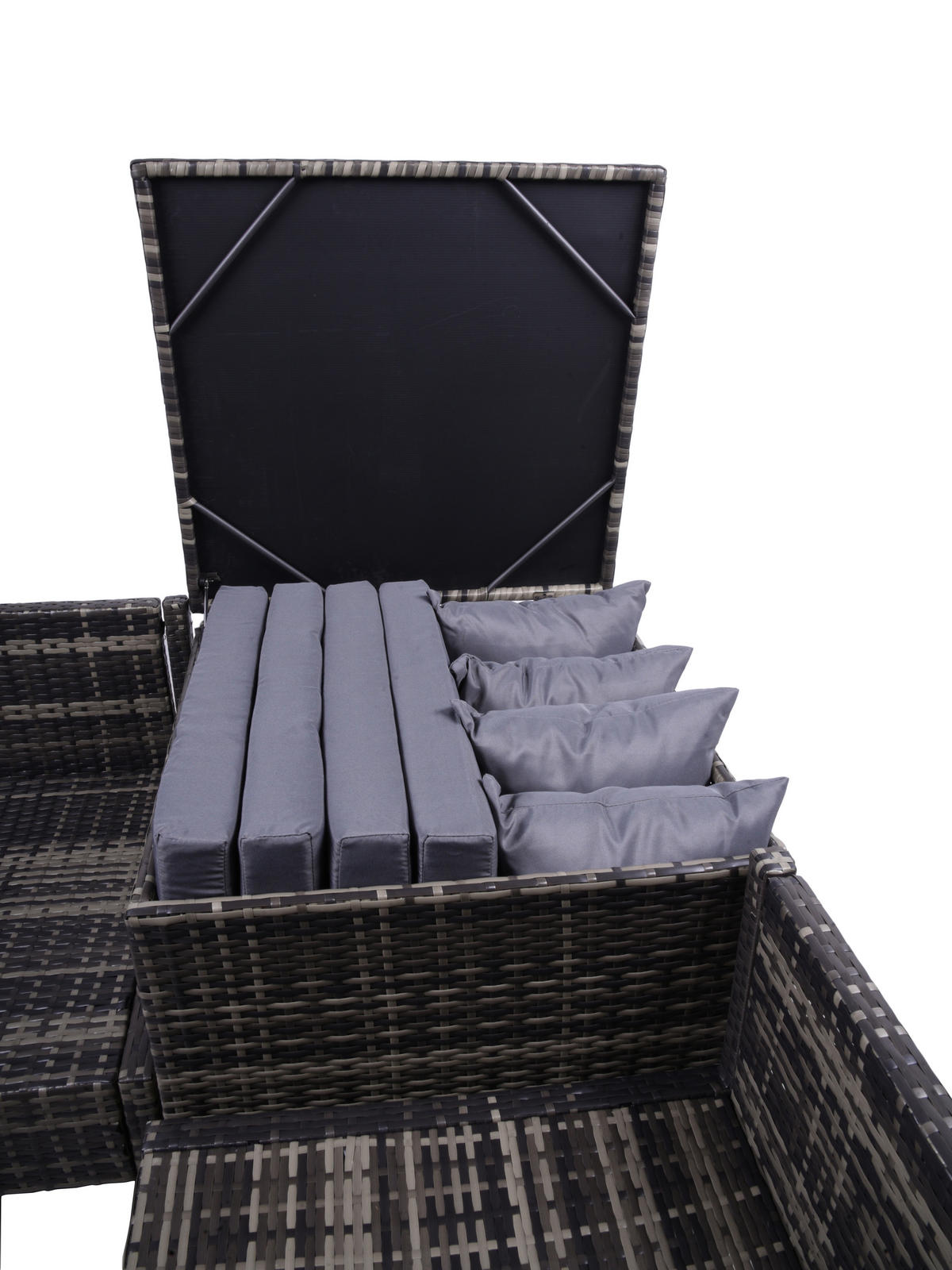 LOUNGEGARNITUR   Stahl  - Dunkelgrau/Schwarz, Basics, Glas/Kunststoff - Gardenson
