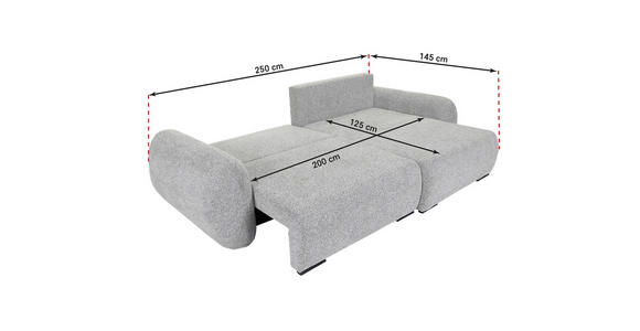 ECKSOFA Grau Flachgewebe Zierkissen, Rückenkissen, Bettkasten, Schlaffunktion, Rücken echt, Liegefläche im Originalstoff  - Schwarz/Grau, KONVENTIONELL, Kunststoff/Textil (250/145cm) - Carryhome