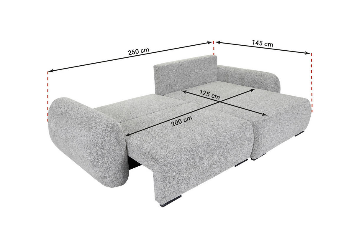 ECKSOFA Grau Flachgewebe Zierkissen, Rückenkissen, Bettkasten, Schlaffunktion, Rücken echt, Liegefläche im Originalstoff  - Schwarz/Grau, KONVENTIONELL, Kunststoff/Textil (250/145cm) - Carryhome